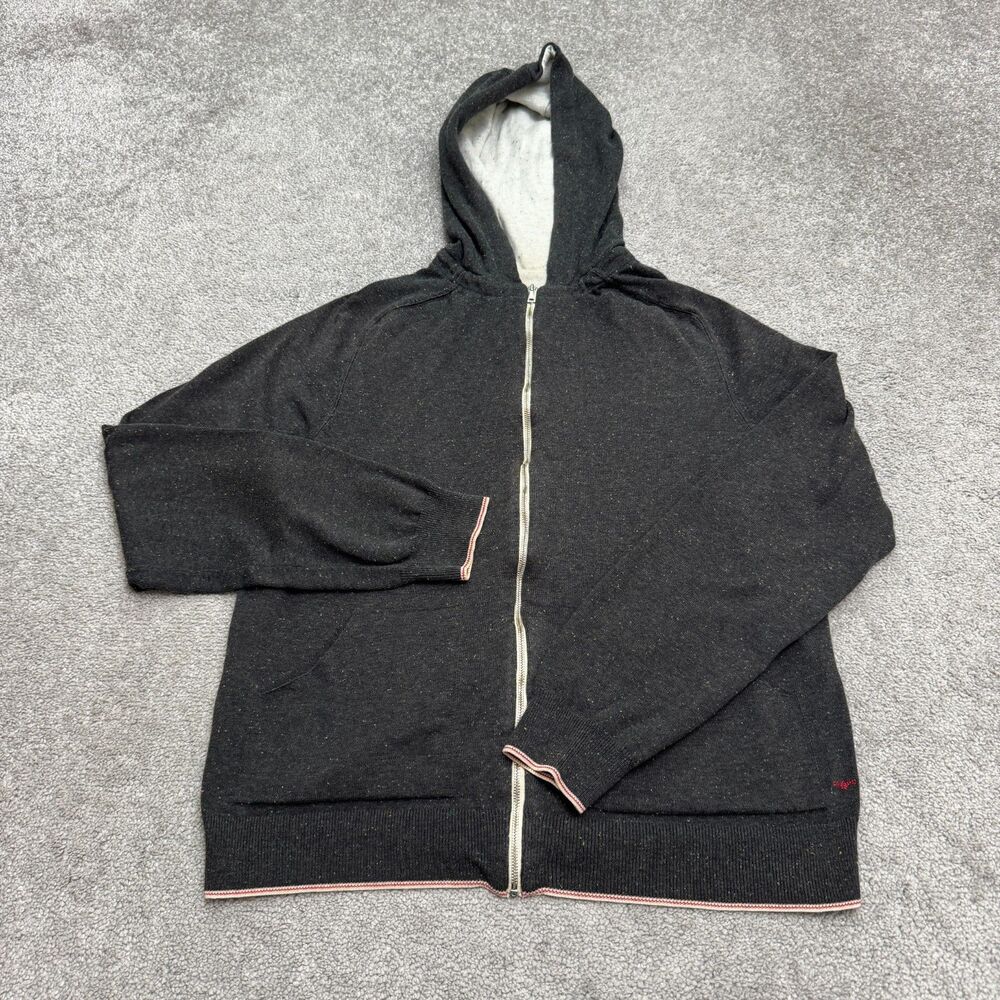 Agave Luxury Knitwear Full Zip Hoodie Sweater Mens Large Gray Flecked Stretch